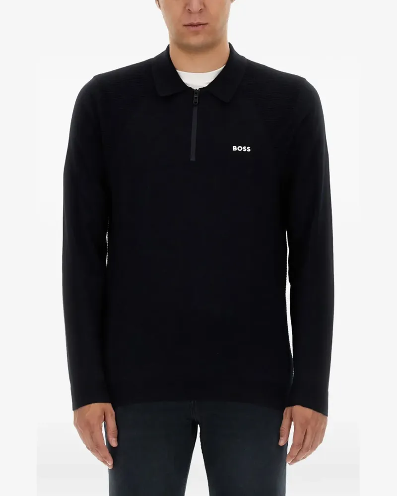 HUGO BOSS Logo-Poloshirt mit halbem Reißverschluss - Blau Blau