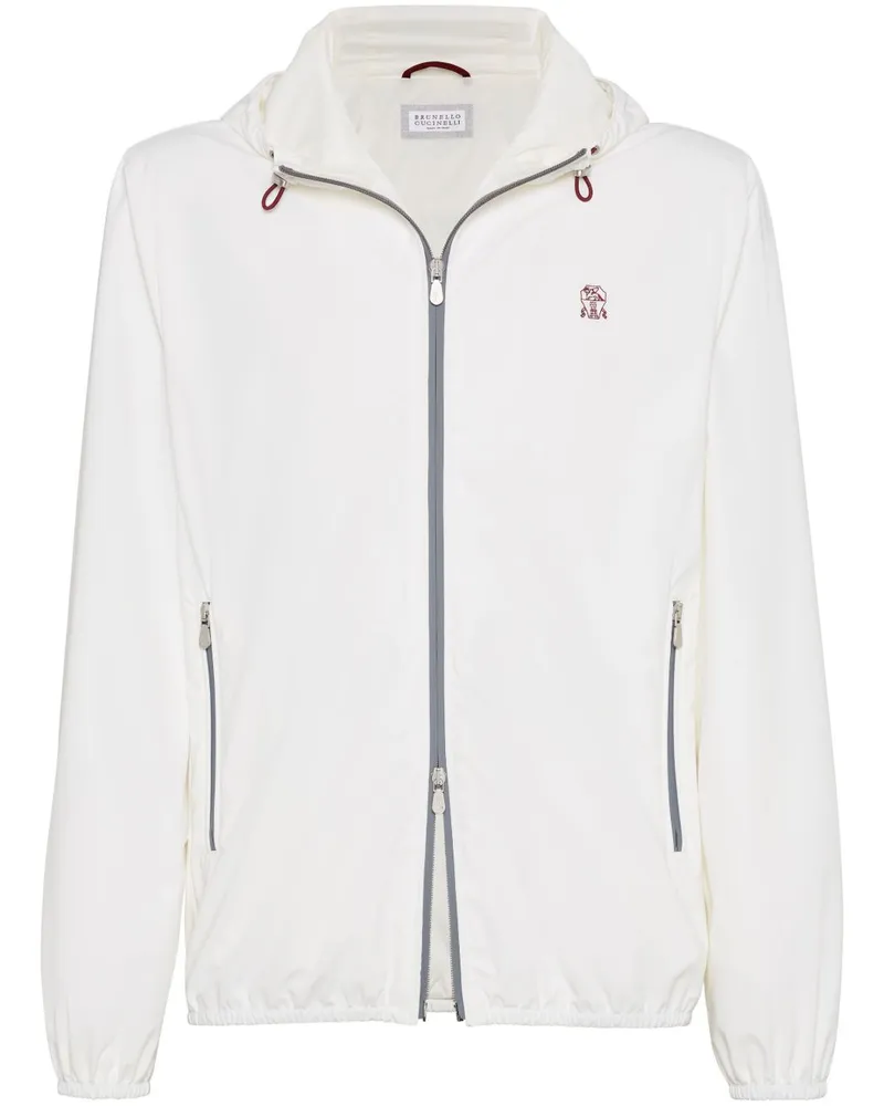 Brunello Cucinelli Wasserfeste Jacke mit Logo-Stickerei - Weiß Weiß