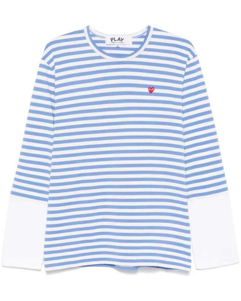Comme des Garçons Gestreiftes T-Shirt mit Logo-Applikation - Blau Blau