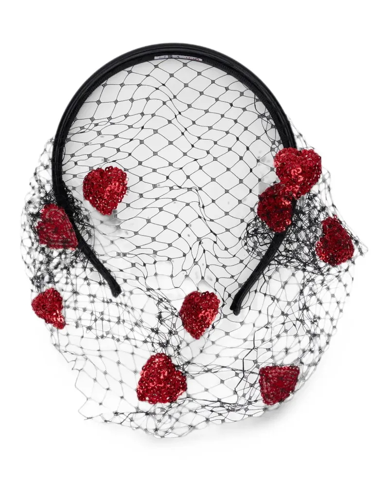 RED Valentino sequin-heart mesh headband - Schwarz Schwarz