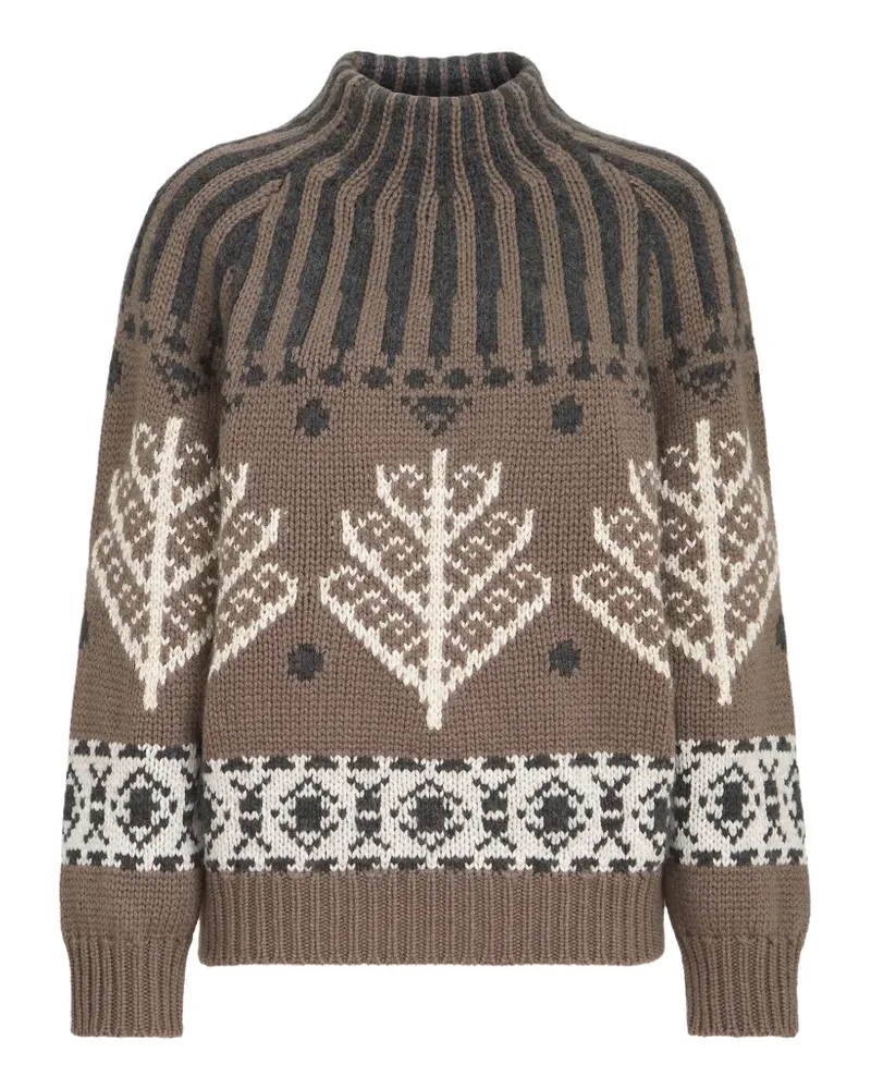 Brunello Cucinelli Nordic-Heritage Pullover aus Kaschmir und Mohair mit Stehkragen - Braun Braun