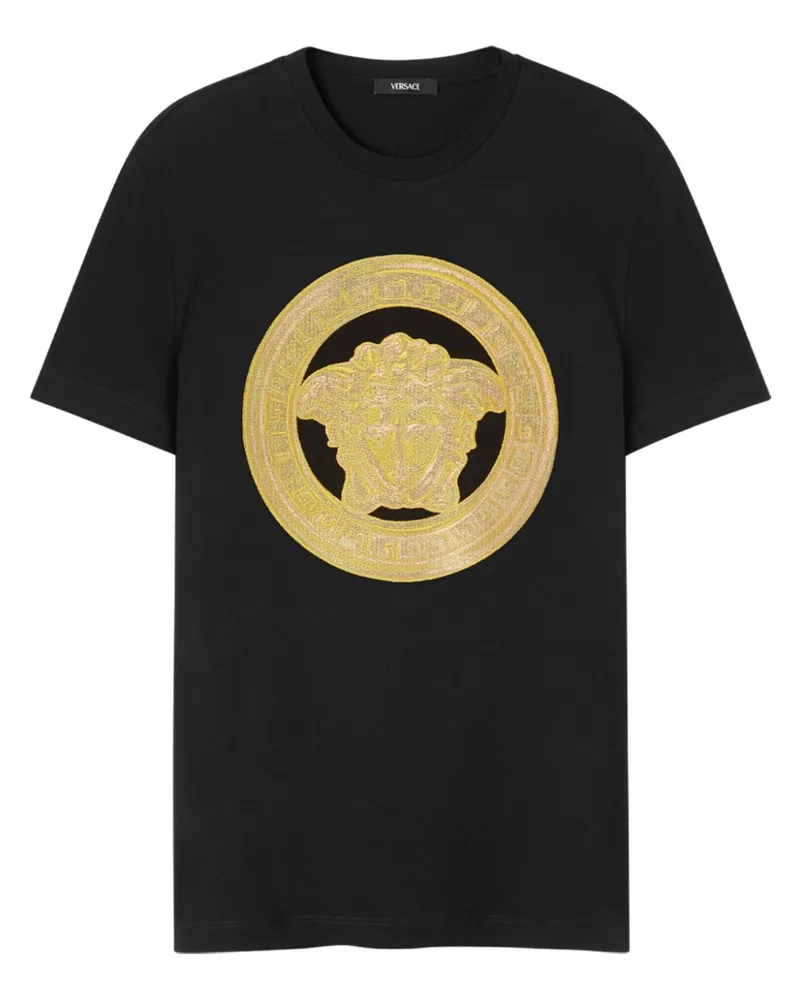 Versace T-Shirt mit Medusa-Stickerei - Schwarz Schwarz