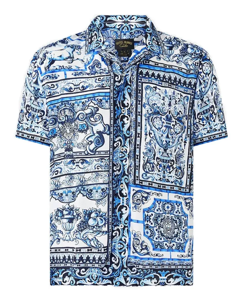 Camilla camp collared short-sleeve shirt - Blau Blau