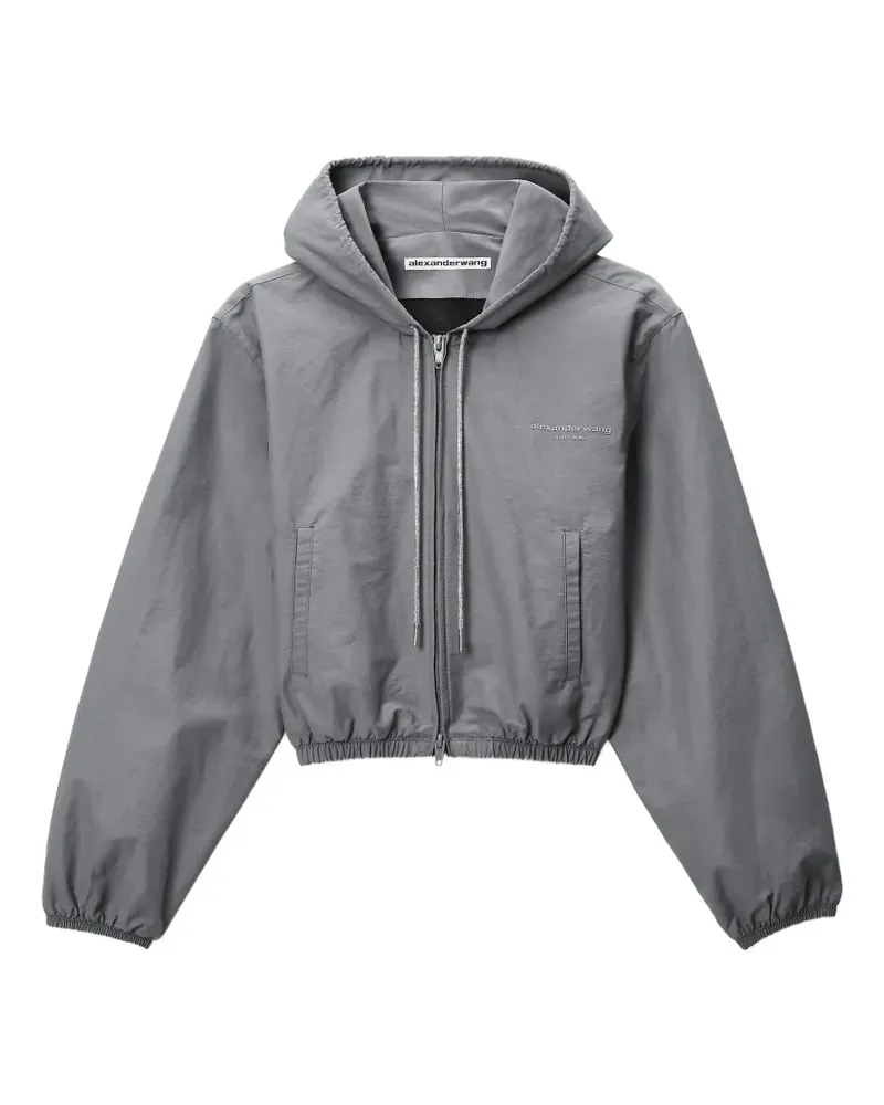 Alexander Wang Shrunken Hoodie mit Kristallen - Grau Grau