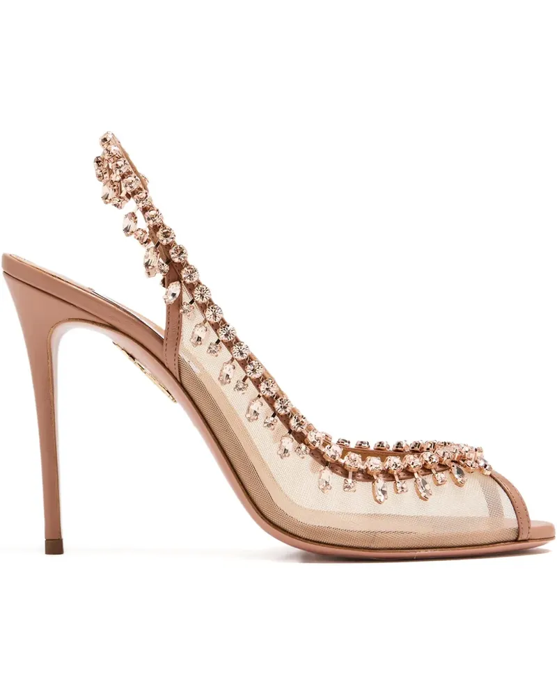 Aquazzura Slingback-Pumps mit Perlen - Nude Nude