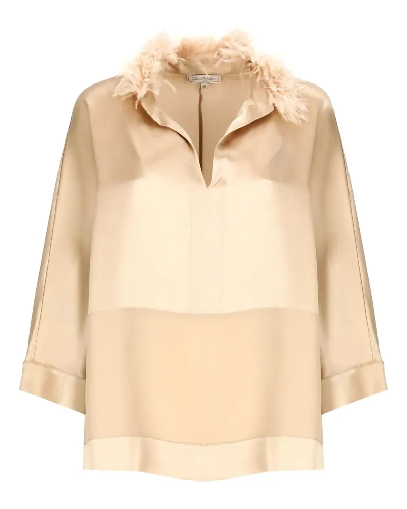 Antonelli Firenze V-Ausschnitt-Top mit Federbesatz - Nude Nude
