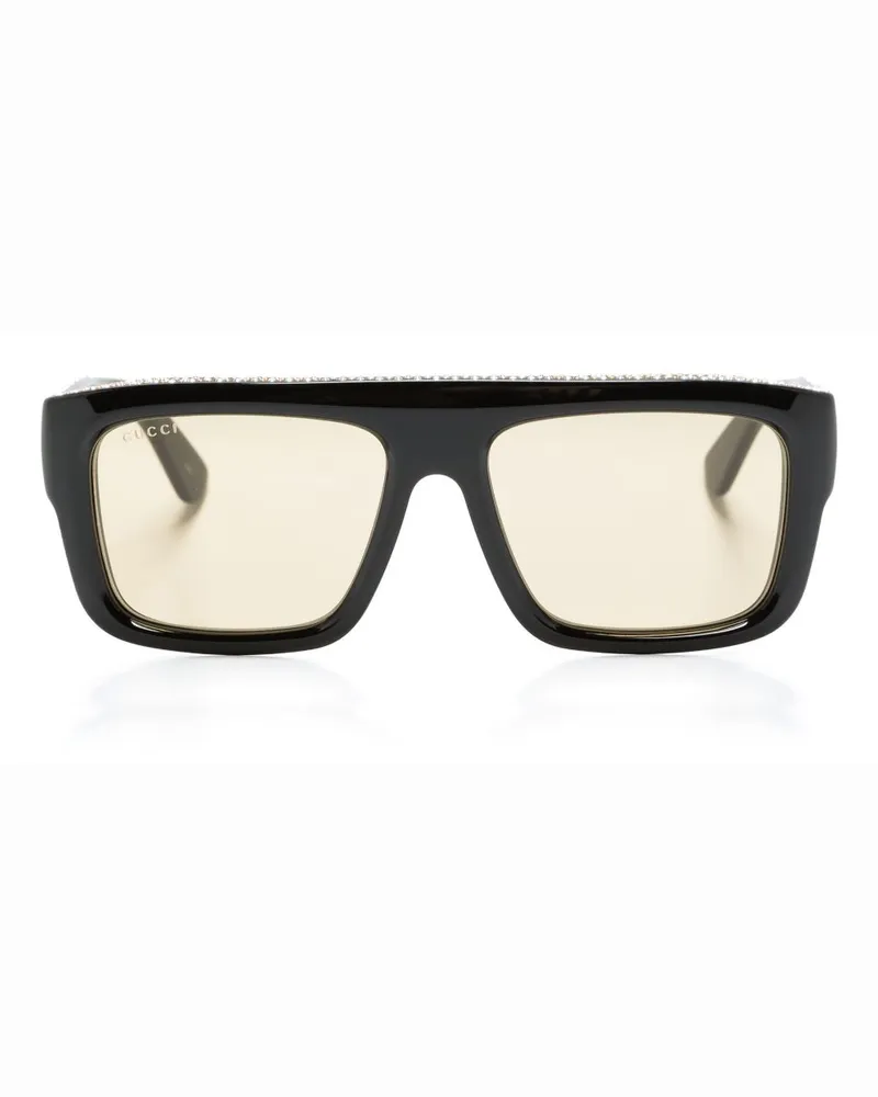 Gucci Eckige Sonnenbrille mit Logo-Gravur - Schwarz Schwarz