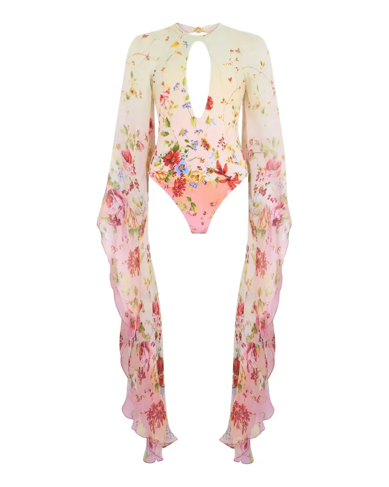 Roberto Cavalli Badeanzug mit Print und langen Ärmln - Nude Nude