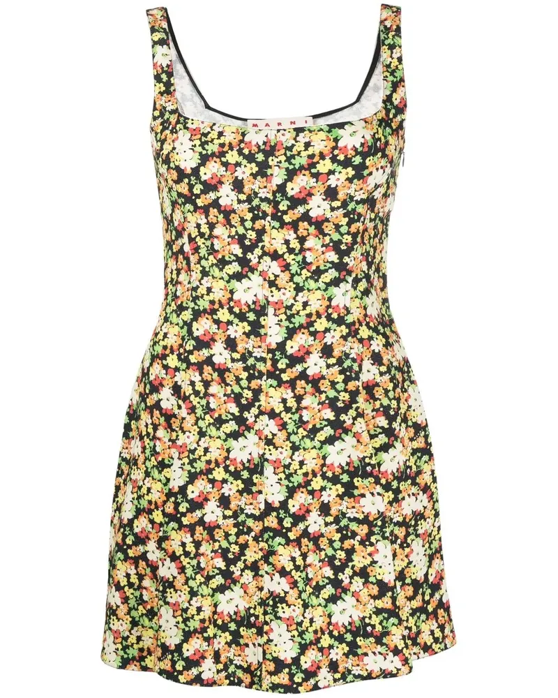Marni Ausgestelltes Kleid mit Blumen-Print - Schwarz Schwarz