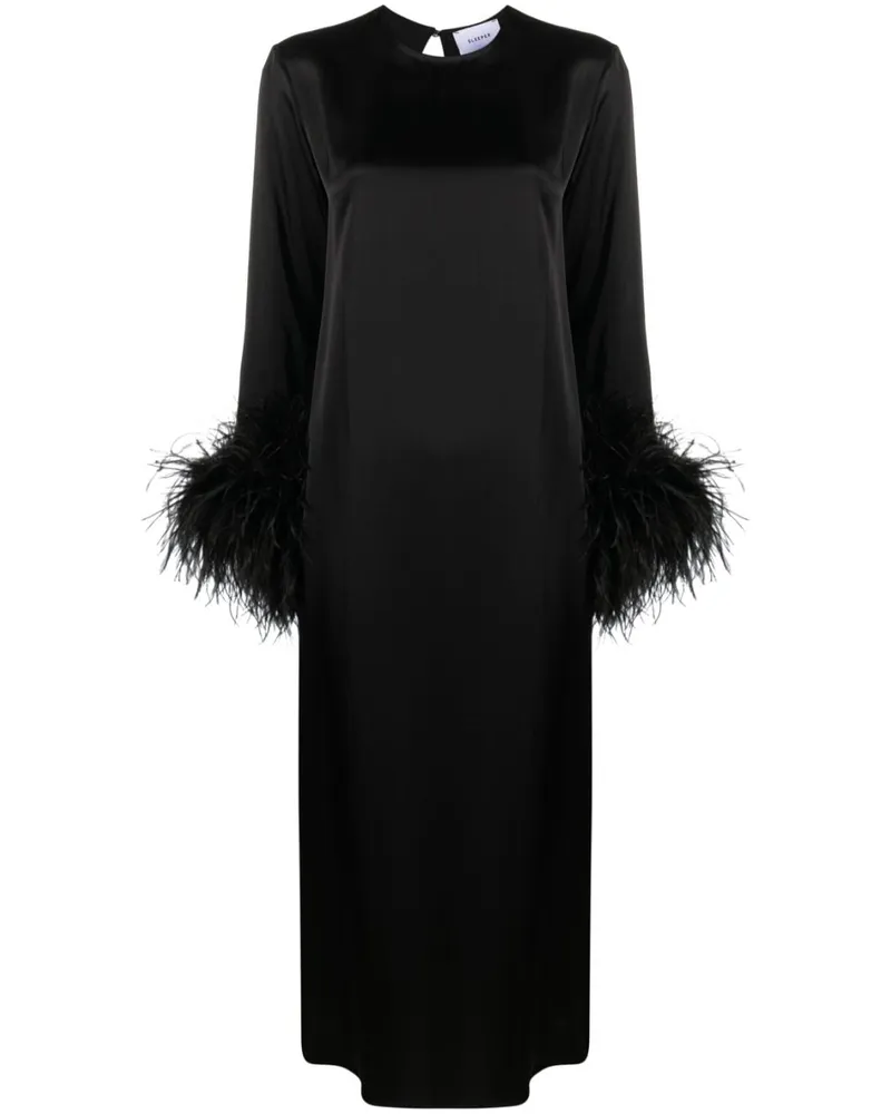 SLEEPER Suzi Maxikleid mit Federn - Schwarz Schwarz