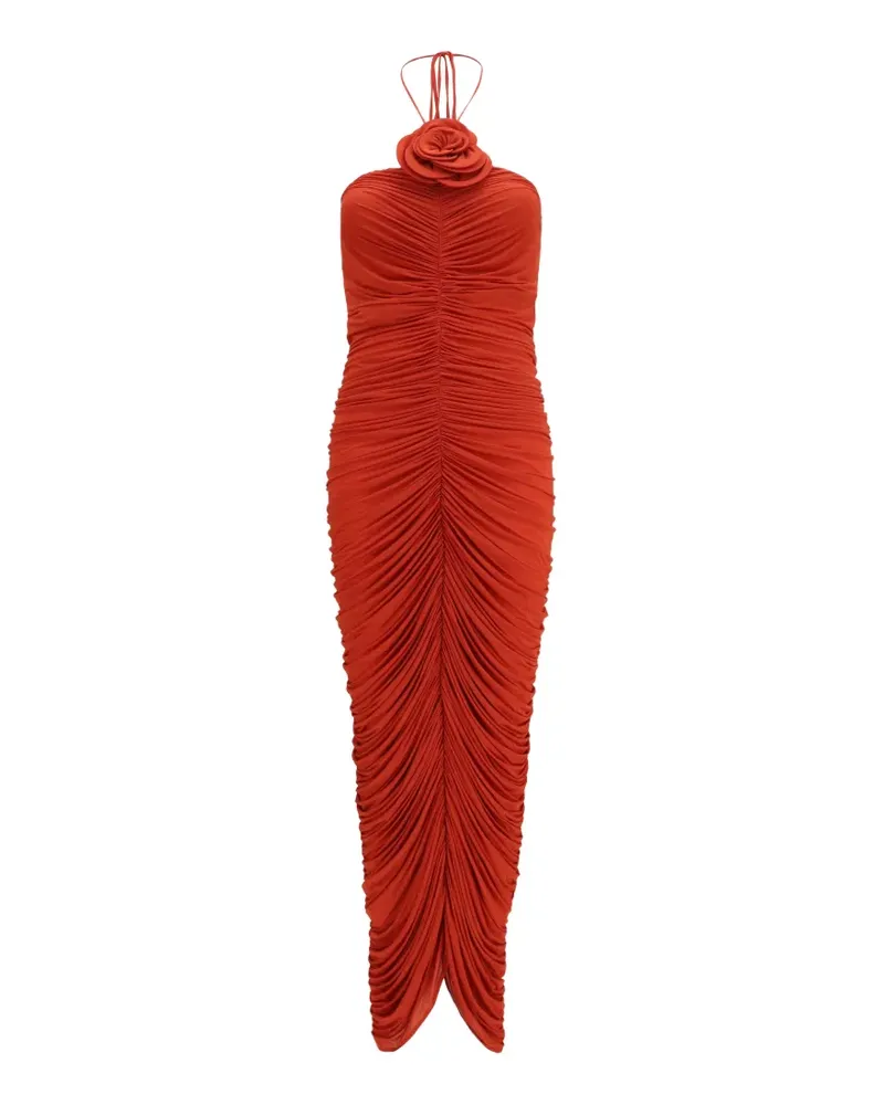 Magda Butrym floral-appliqué ruched maxi party dress - Orange Orange