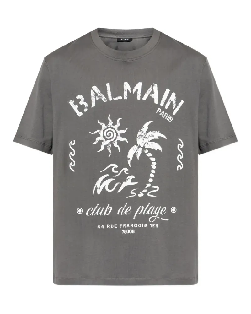 Balmain graphic-print logo-detail T-shirt - Grau Grau