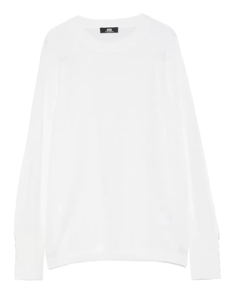 Alpha Studio Langärmeliger Pullover mit Knopfmanschetten - Weiß Weiß