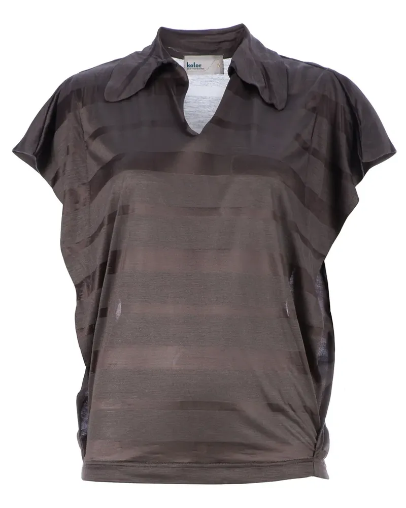 kolor striped open collar blouse - Grau Grau
