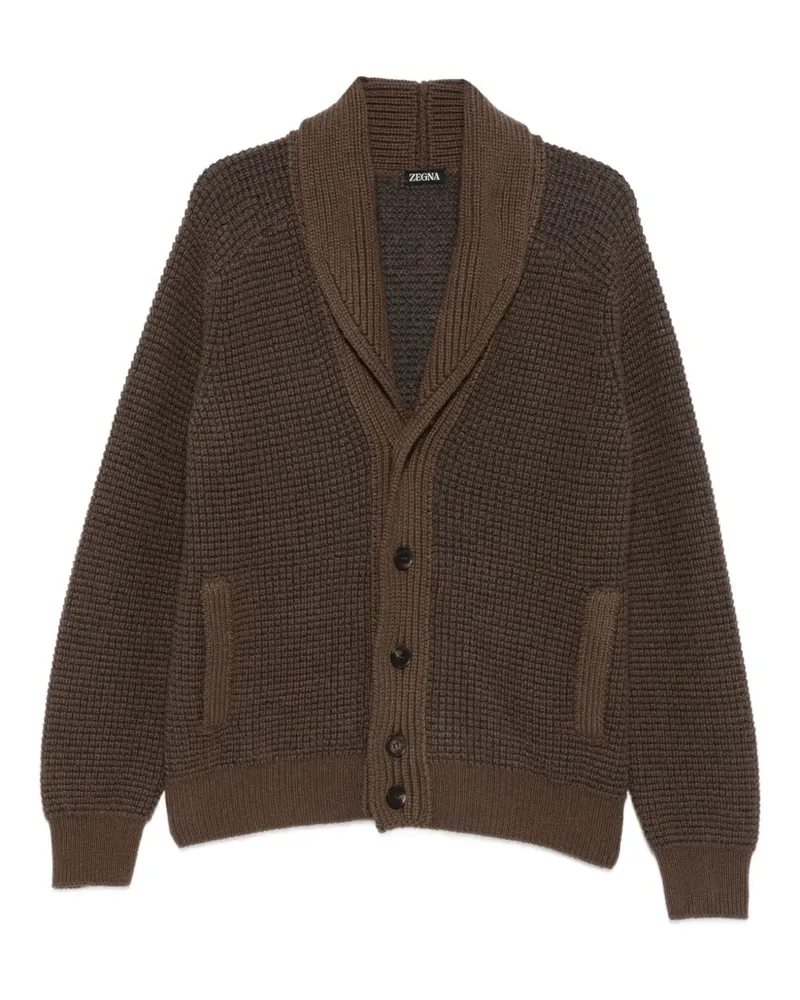 Ermenegildo Zegna shawl-collar waffle-knit cardigan - Braun Braun