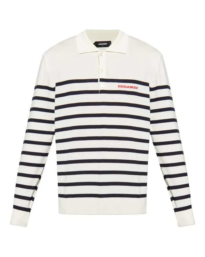 Dsquared2 Gestreifter Pullover mit Polokragen - Weiß Weiß