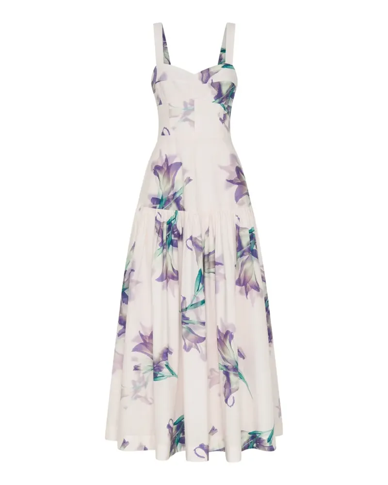 NICHOLAS floral-print tiered midi dress - Nude Nude