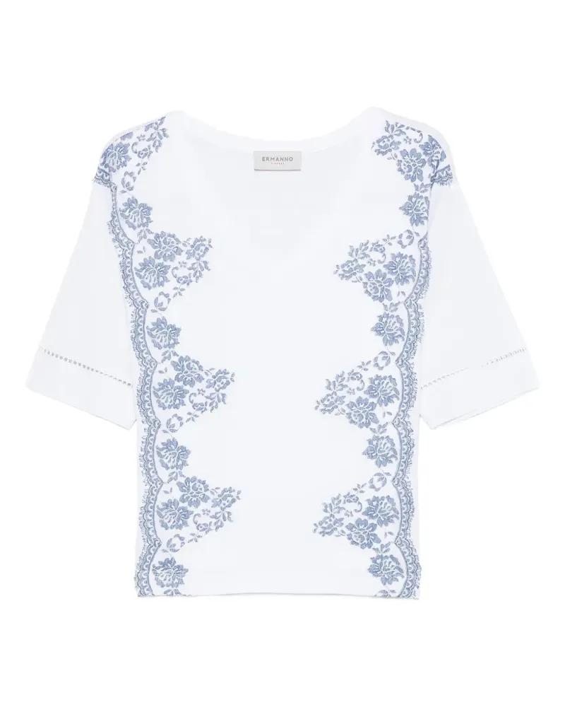 Ermanno Scervino T-Shirt mit Blumen-Print - Weiß Weiß