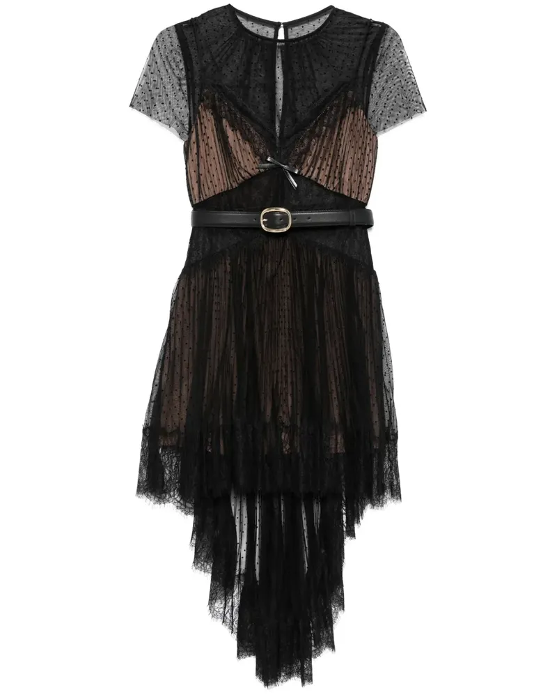Self-Portrait Mesh-Minikleid mit Punktemuster - Schwarz Schwarz