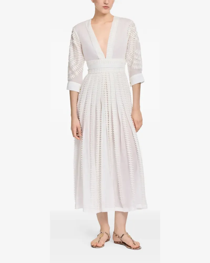 Elie Saab ladder-stitch V-neck dress - Weiß Weiß
