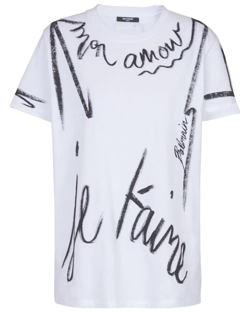 Balmain T-Shirt mit Je T'Aime-Print - Weiß Weiß