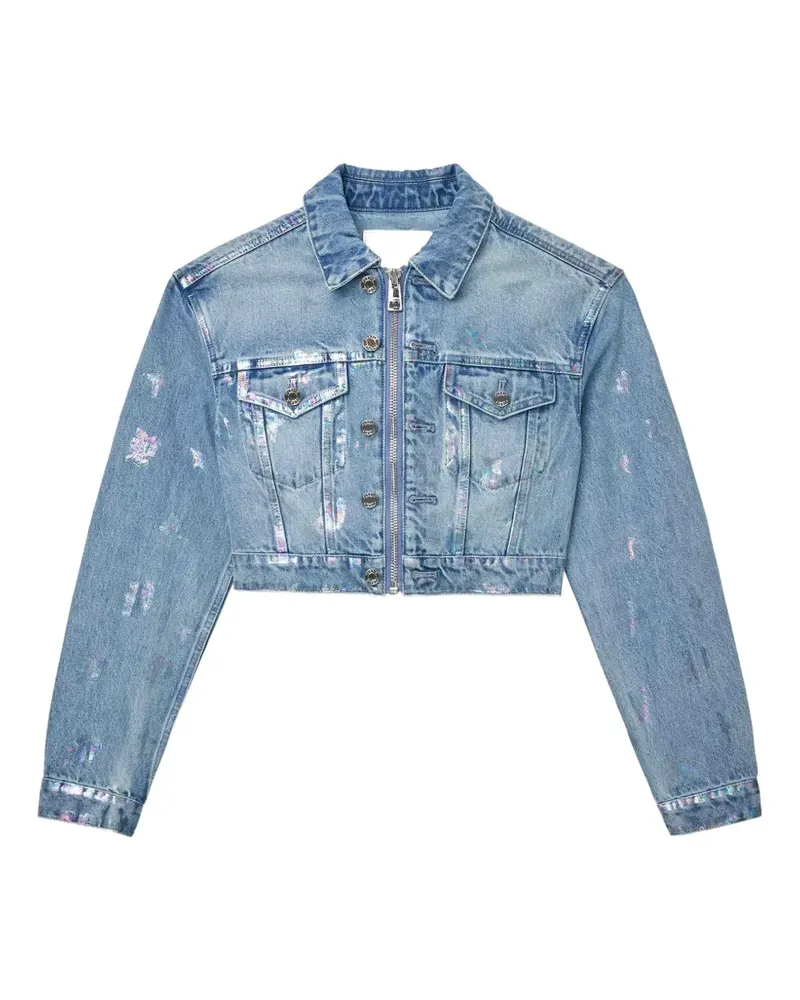 PURPLE BRAND monogram-print cropped denim jacket - Blau Blau