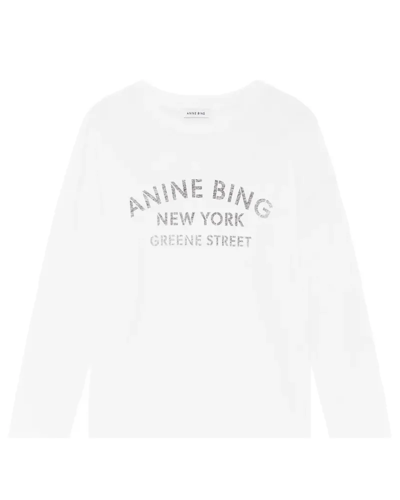 Anine Bing Ivan long-sleeve New York Stencil - ivory - Weiß Weiß