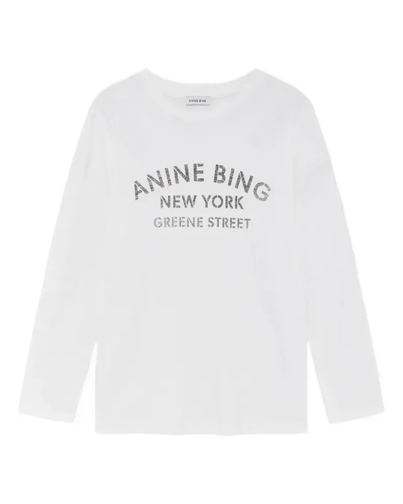 Anine Bing Ivan long-sleeve New York Stencil - ivory - Weiß Weiß