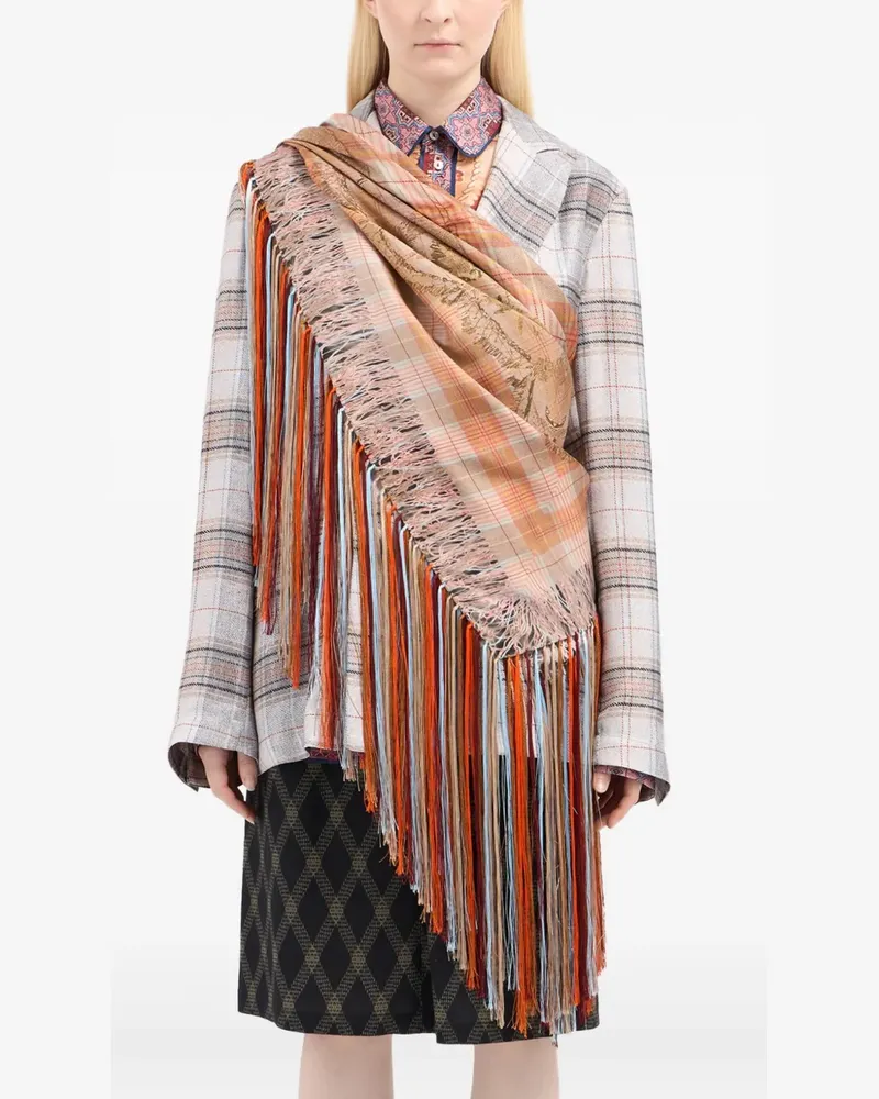 Pierre-Louis Mascia plaid-pattern fringe-edges scarf - Orange Orange