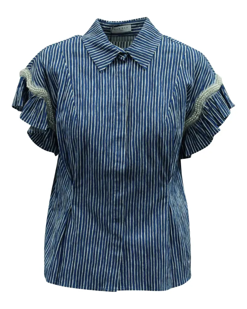 Sandro Gestreifte Bluse mit Perlenbesatz - Blau Blau