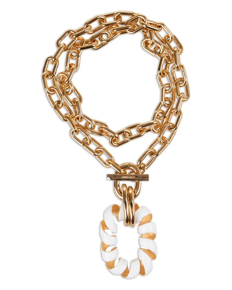 Paco Rabanne Double XL Link Twist Halskette mit Emaille-Anhänger - Gold Gold