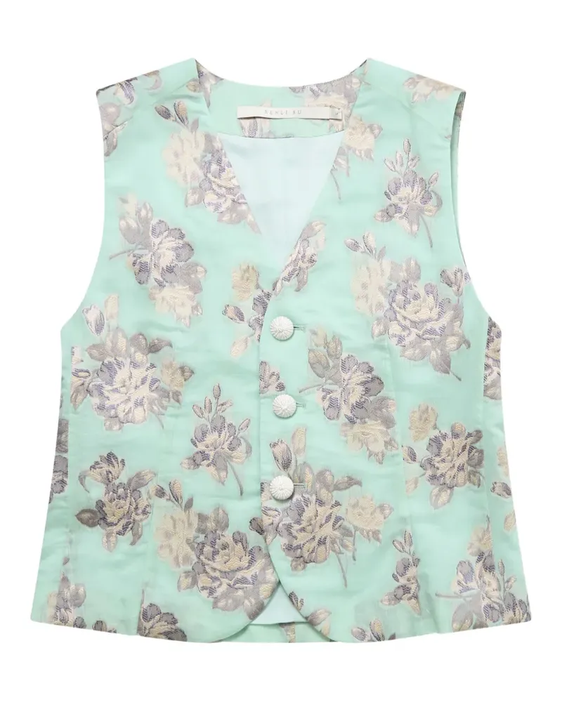 Renli Su floral-jacquard waistcoat - Grün Grün