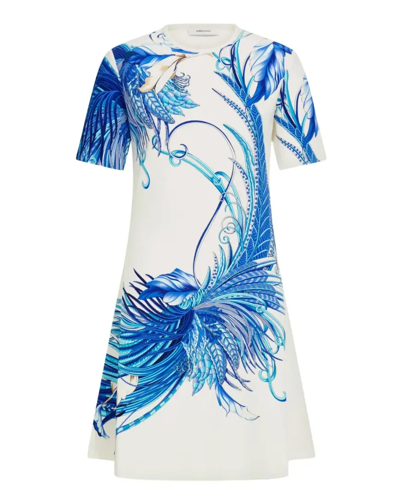 Ferragamo Kleid mit Feder-Print - Weiß Weiß