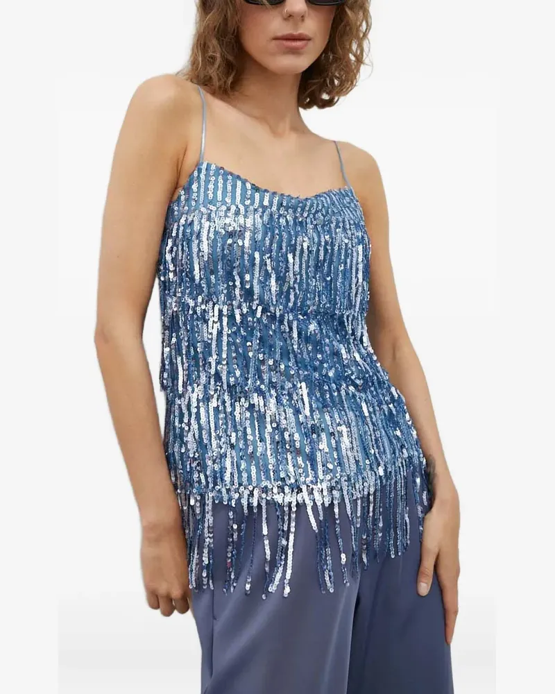 Samsøe & Samsøe Paillettenoberteil mit Fransen - Blau Blau