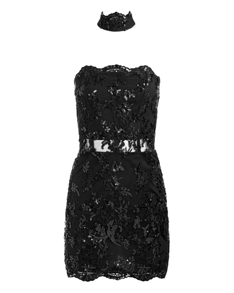 Alice + Olivia Schulterfreies Georgie Minikleid mit verzierter Spitze - Schwarz Schwarz