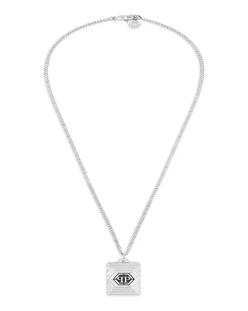 Philipp Plein Plein Tag Halskette mit Logo-Schild - Silber Silber