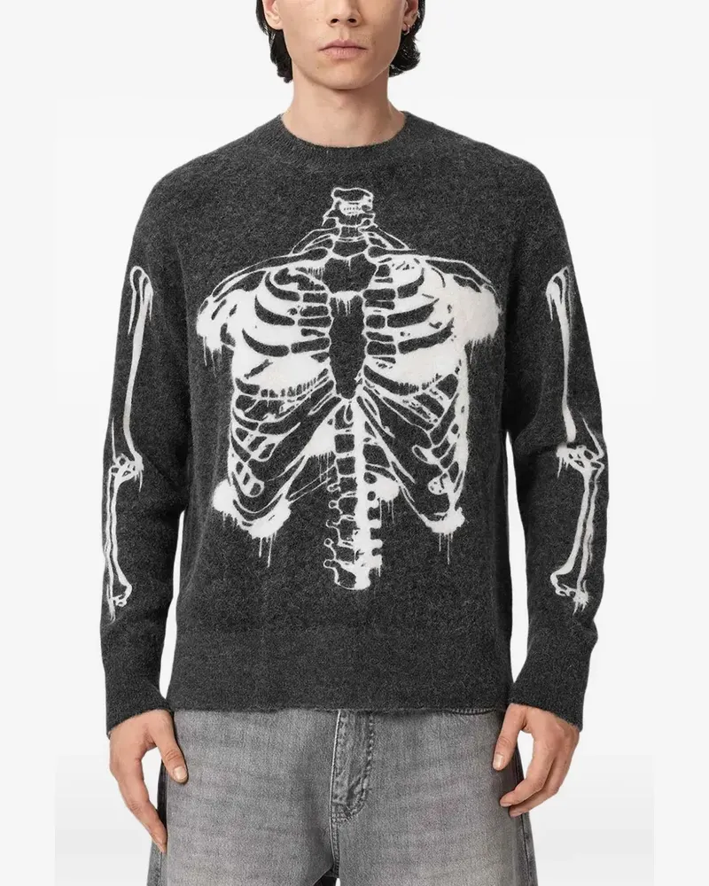 AllSaints Ribspill Pullover mit Skelett-Print - Grau Grau