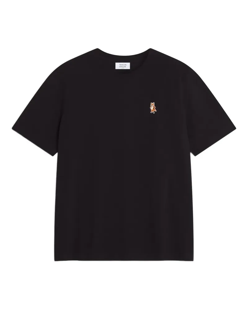 Kitsuné T-Shirt mit Fuchsstickerei - Schwarz Schwarz