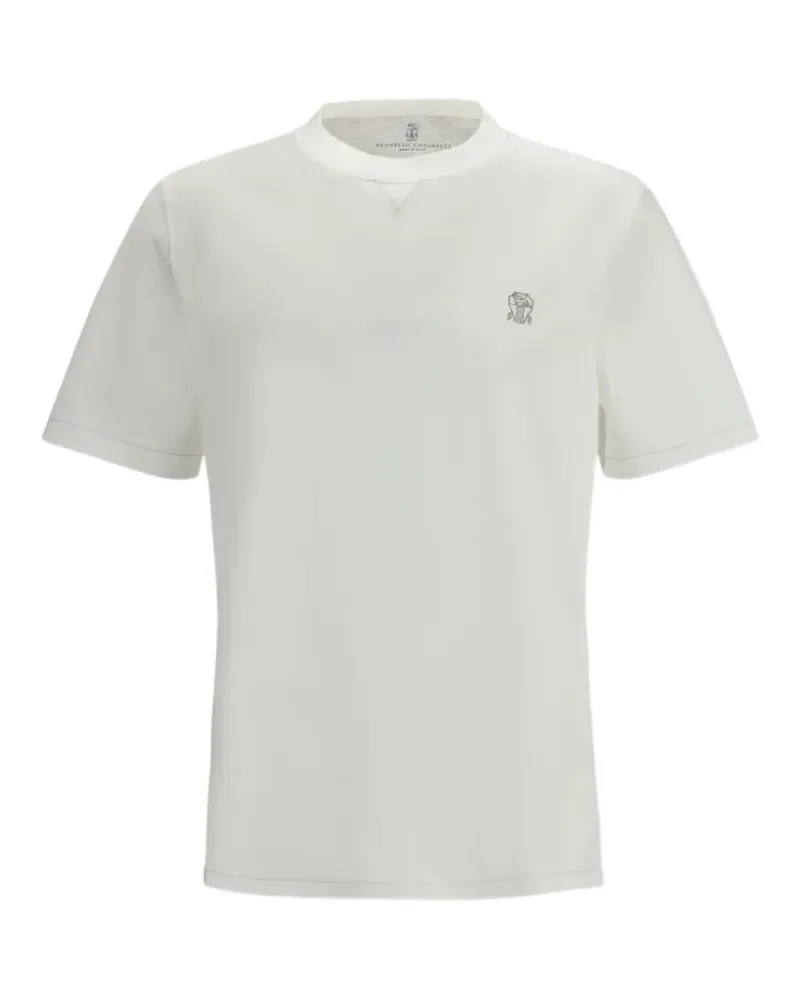 Brunello Cucinelli T-Shirt mit kariertem Ausschnitt - Weiß Weiß