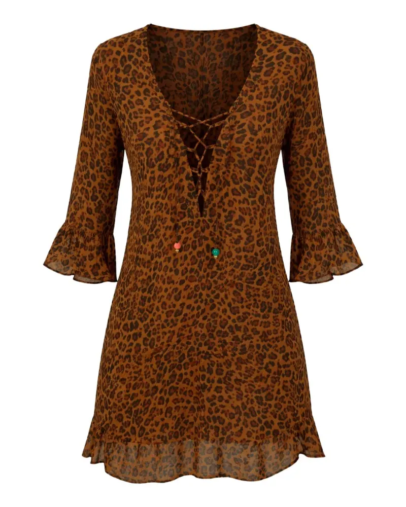 Banana Moon Hoala Serevoil leopard-print ruffled beach dress - Braun Braun