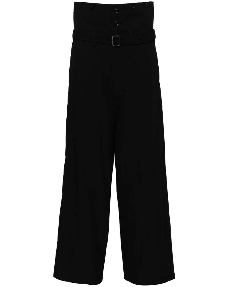 Yohji Yamamoto Straight-Leg-Hose mit hohem Bund Schwarz