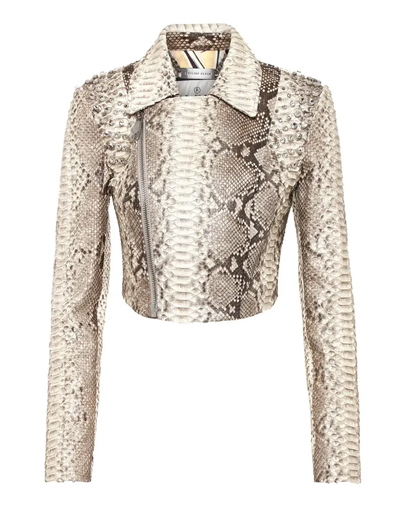 Philipp Plein python-leather biker jacket - Nude Nude