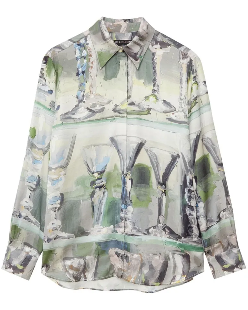 MSGM Hemd mit Malerei-Print - Grün Grün