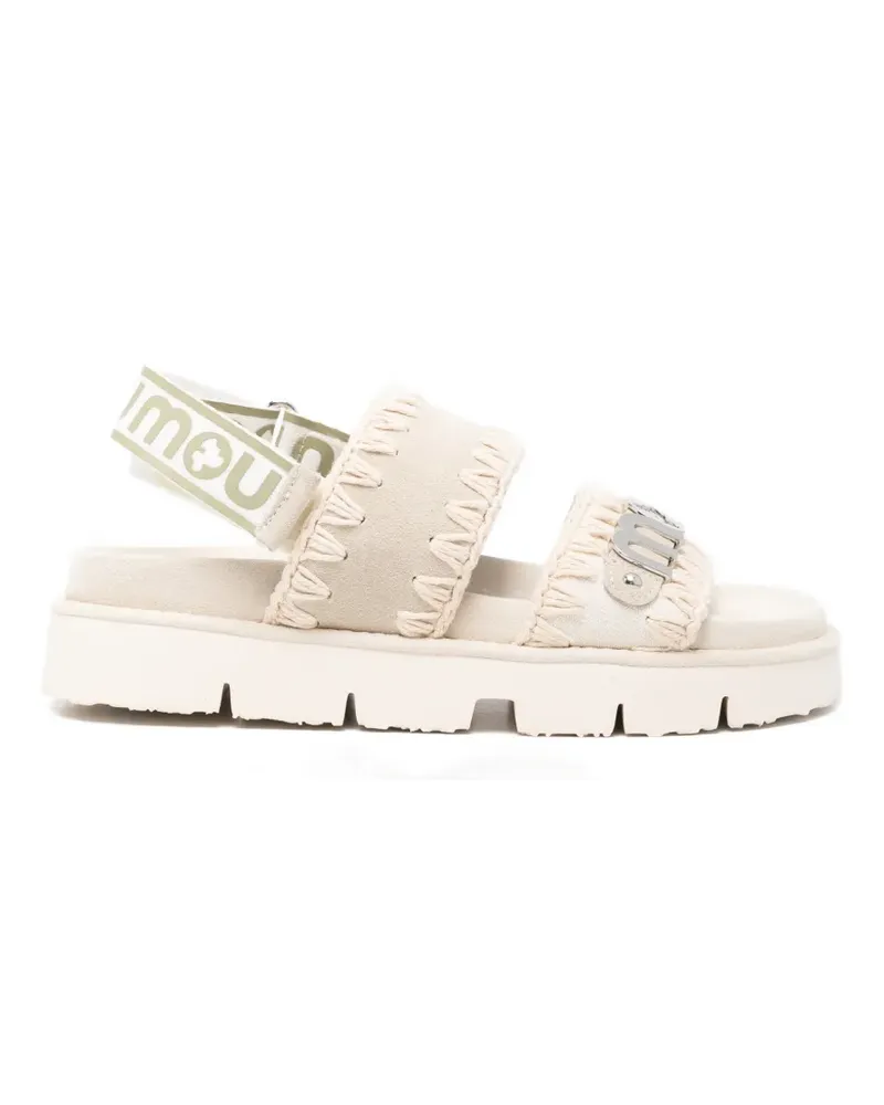 Mou crochet-trim logo-plaque sandals - Nude Nude