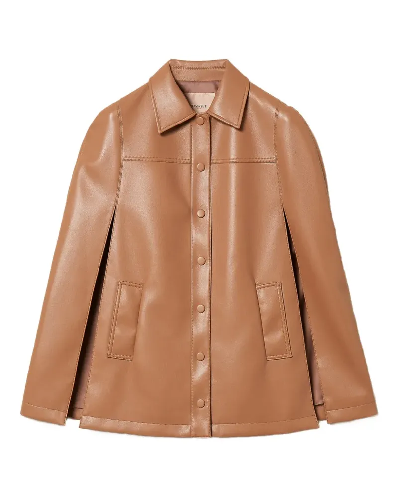 Twin-Set Geknöpfte Cape-Jacke aus Faux-Leder - Braun Braun