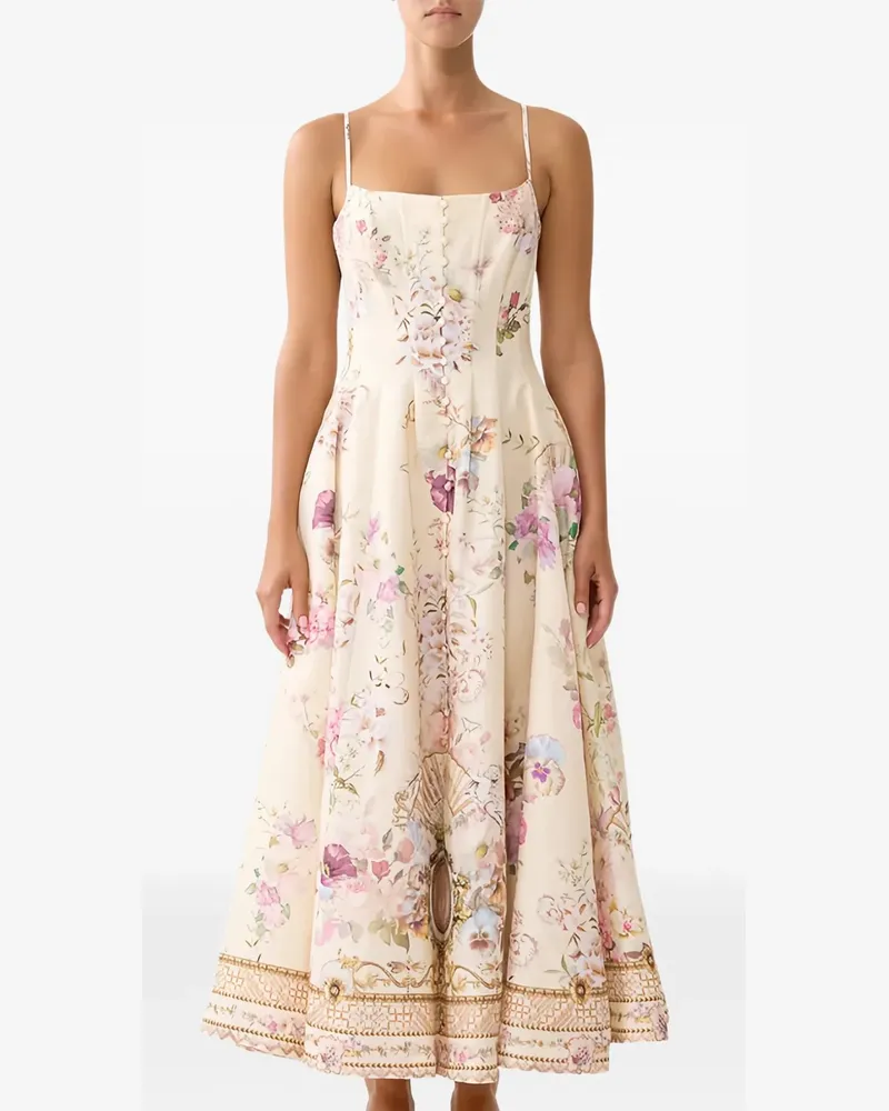 Camilla Adorned In Aranjuez Maxikleid aus Seide mit Blumenprint - Rosa Rosa