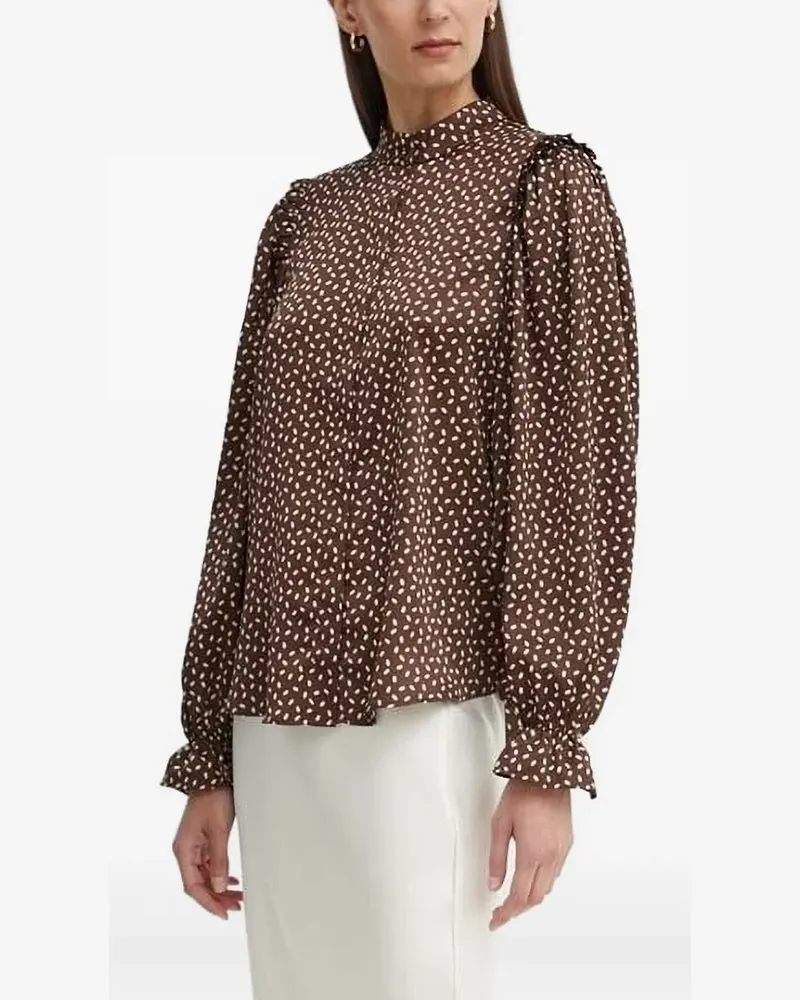 BRUUNS BAZAAR Stehkragen-Bluse mit Rüschen - Braun Braun