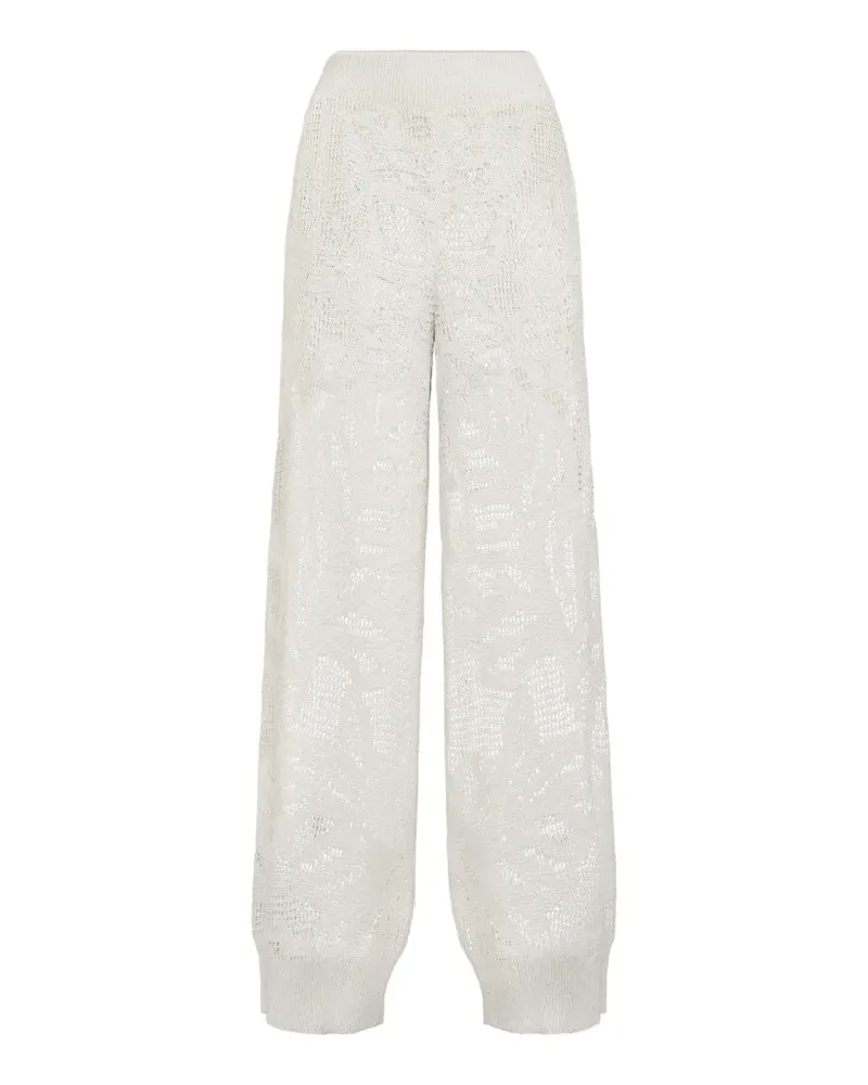 Brunello Cucinelli linen and cotton dazzling water lillies knit track trousers - Weiß Weiß