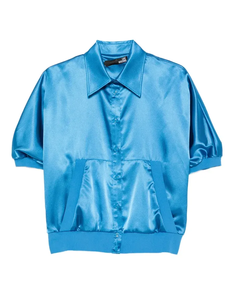 Moschino satin-finish logo-embroidered shirt - Blau Blau