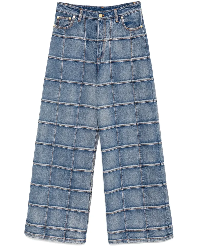Cynthia Rowley Windowpane Wide-Leg-Jeans - Blau Blau